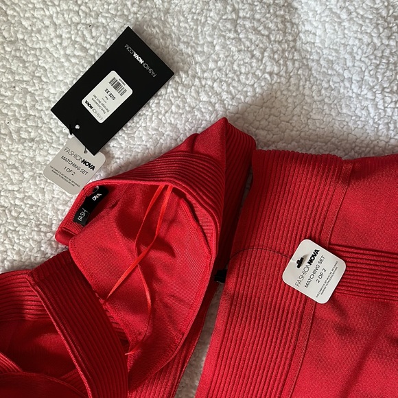 NEW Fashion Nova Red Bandage Mini Skirt Set - Picture 6 of 9